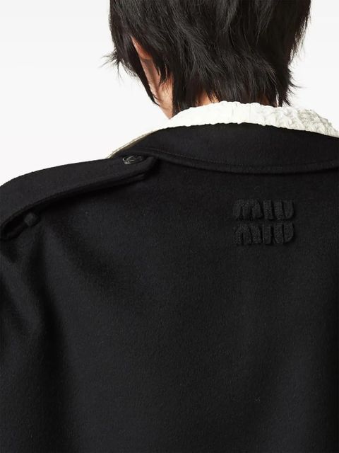 Miu Miu double-breasted velour trench coat - Black