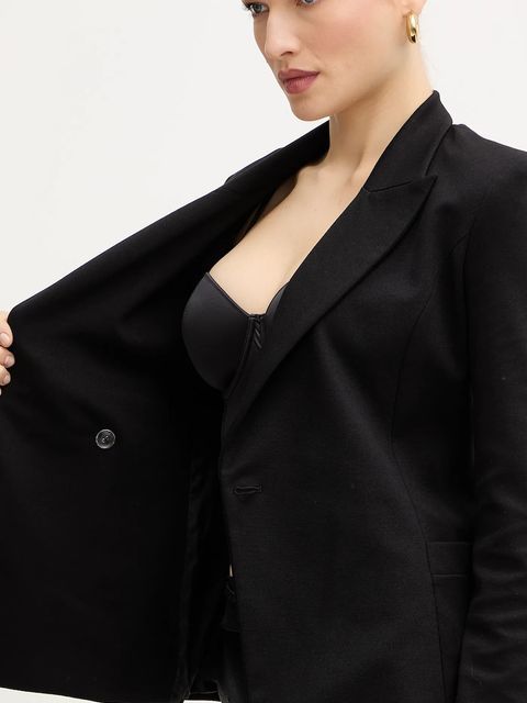 Just Cavalli marynarka z dodatkiem wiskozy kolor czarny jednorzędowa gładka 79PAQ705 J0092