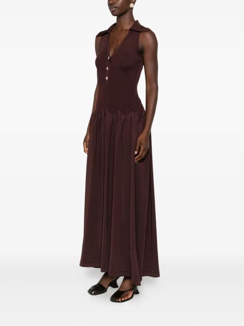 Self-Portrait SELF-PORTRAIT RIBBED KNIT MIDI DRESS BROWN - zdjęcie produktu nr 2