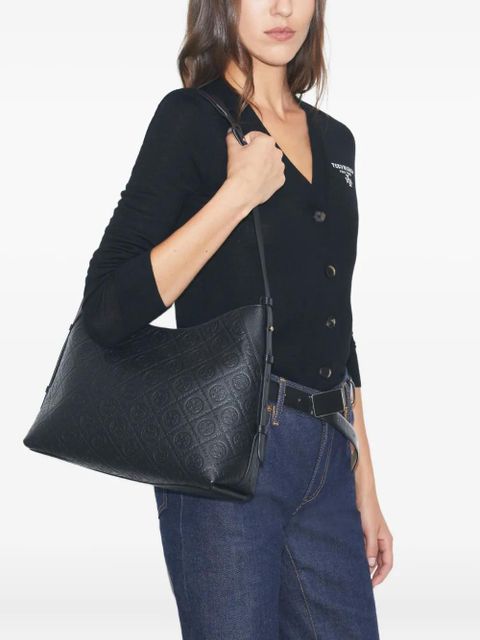 Tory Burch T Monogram pebble-leather shoulder bag - Black