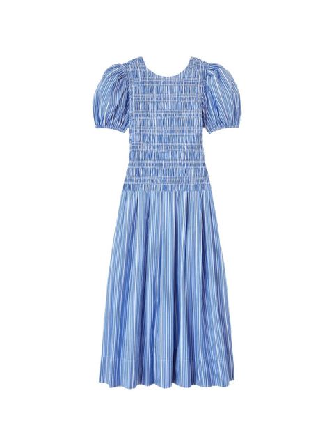 GANNI striped smocked-waist dress - Blue - zdjęcie produktu nr 1