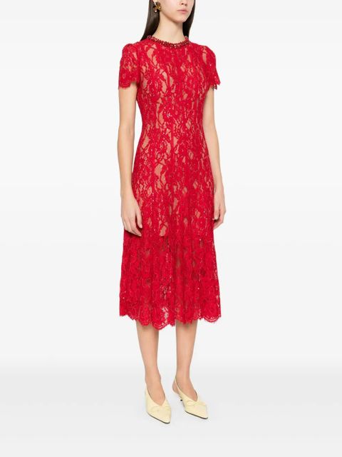 Self-Portrait lace midi dress - Red