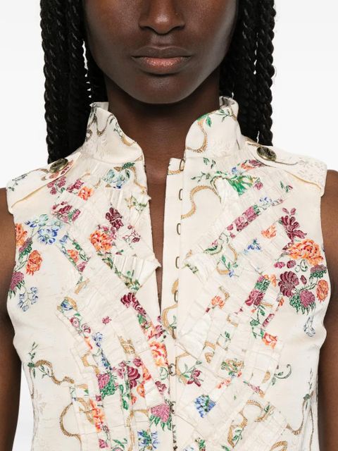 Alexander McQueen floral-print ruffled jacket - Neutrals