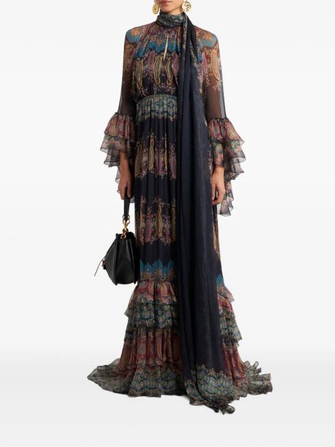 ETRO paisley-print ruffled maxi dress - Blue