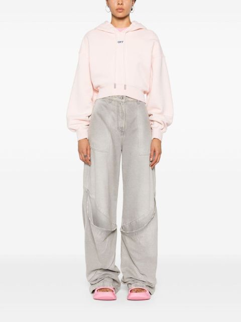 Off-White floral-embroidered cropped hoodie - Pink