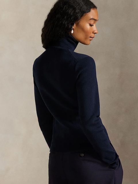 Polo Ralph Lauren sweter bawełniany kolor granatowy z golfem 211959287