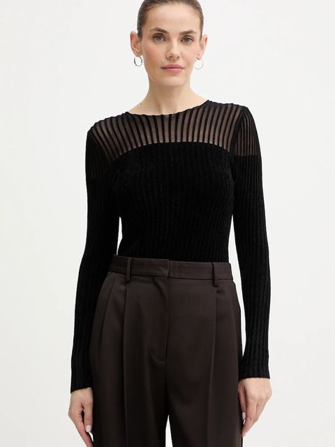 Guess bluzka welurowa ROWENA damska kolor czarny gładka W5BR62 Z0890 - zdjęcie produktu nr 1