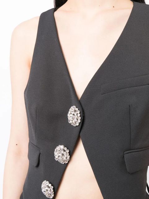 AREA crystal-embellished V-neck top - Black