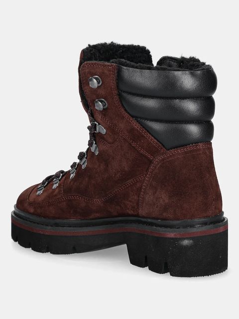 Medicine botki skórzane damskie kolor bordowy na platformie