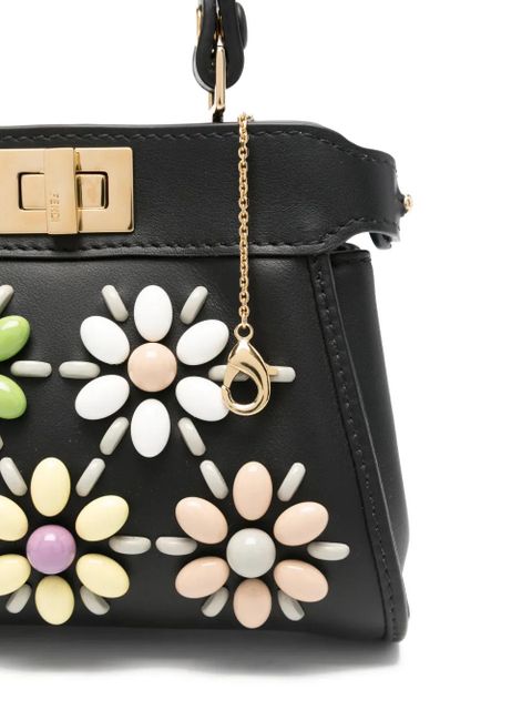 FENDI nano Peekaboo beaded-flowers tote bag - Black