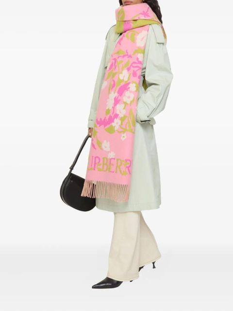 Burberry floral-motif jacquard fringed scarf - Pink