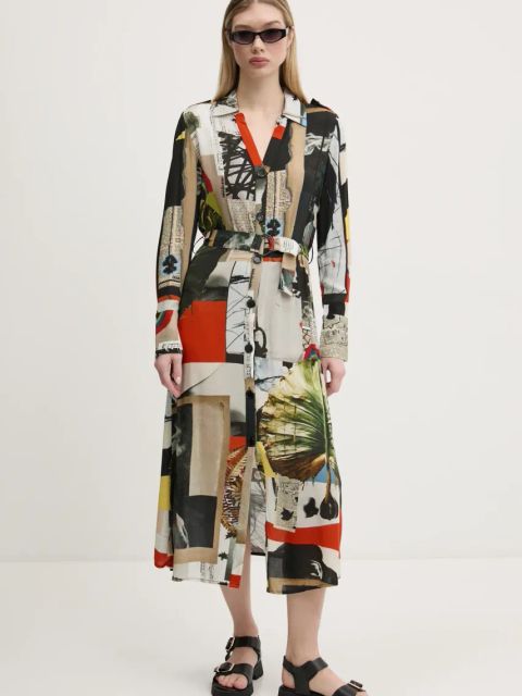 Desigual sukienka COLLAGE LACROI kolor czarny midi rozkloszowana 25SWVW45