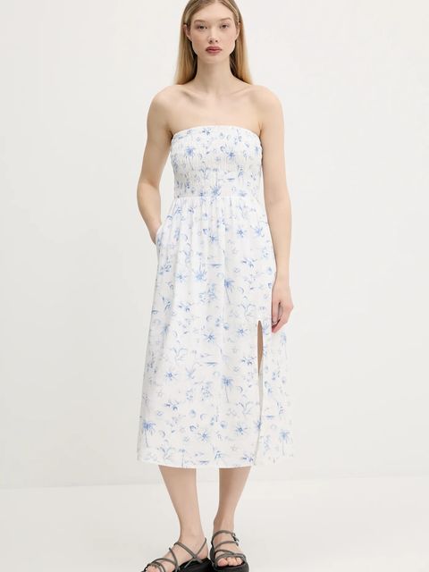 Hollister Co. sukienka lniana kolor beżowy midi prosta KI359-1209 - zdjęcie produktu nr 1