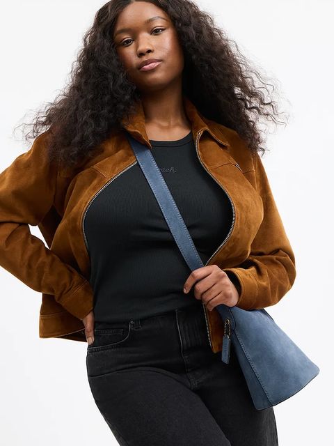 Coach torebka zamszowa Suede Bleecker Bucket 21 kolor niebieski CCW84