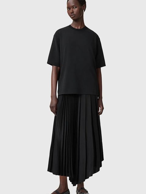 AllSaints sukienka i t-shirt JAX kolor czarny maxi rozkloszowana W326DB - zdjęcie produktu nr 1