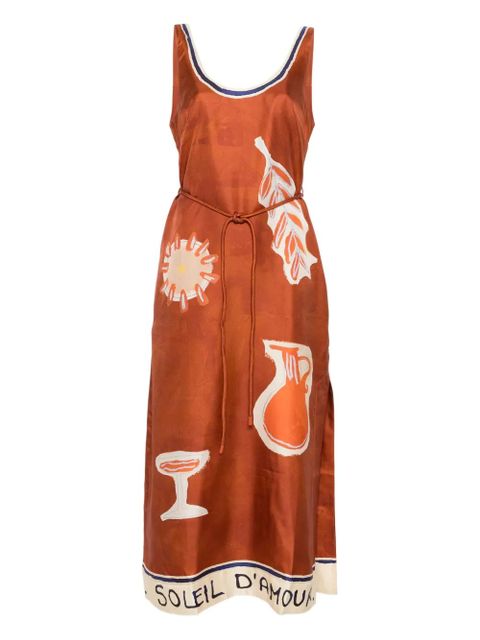 ALEMAIS Soleil D'amour graphic-print tie midi dress - Brown - zdjęcie produktu nr 1