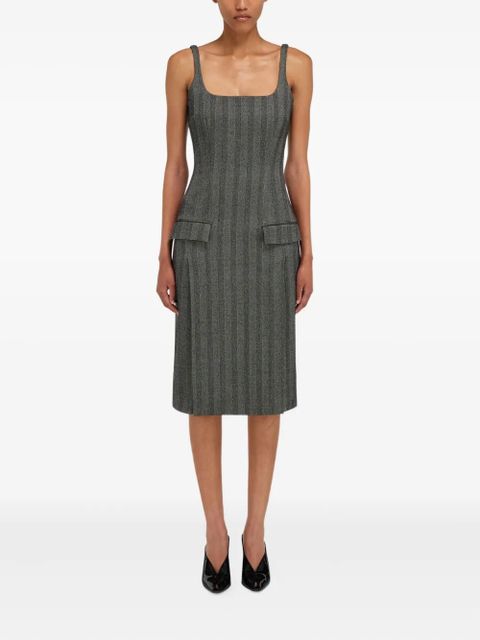 Ferragamo herringbone square-neck midi dress - Grey - zdjęcie produktu nr 2