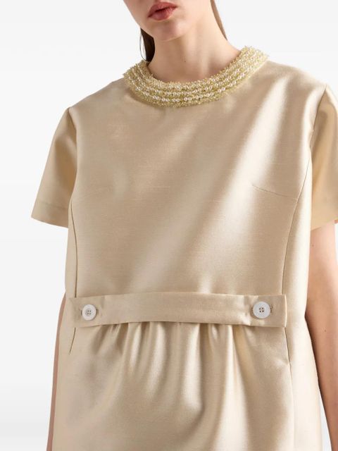 Prada embroidered double shantung dress - Neutrals
