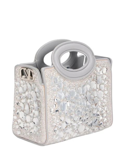 Valentino Garavani crystal-embellished handle tote bag - White
