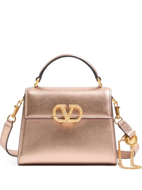 Valentino Garavani Vsling mini handbag in laminated grainy calfskin with jewel logo - Pink - zdjęcie produktu nr 1