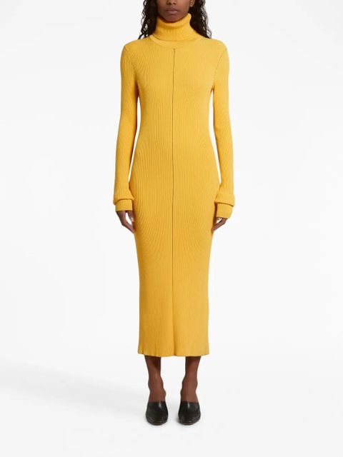 Marni roll-neck ribbed midi dress - Yellow
