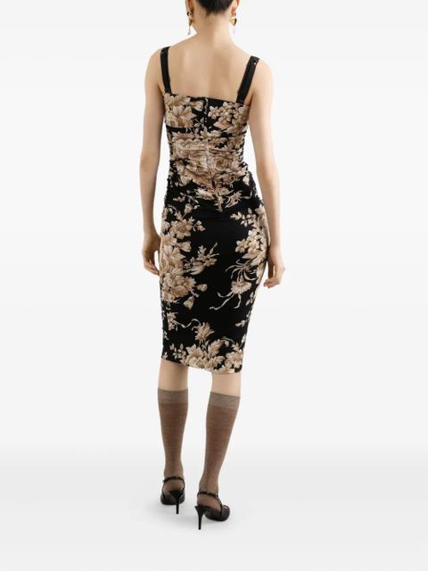 Dolce & Gabbana floral-print ruched midi dress - Black - zdjęcie produktu nr 2