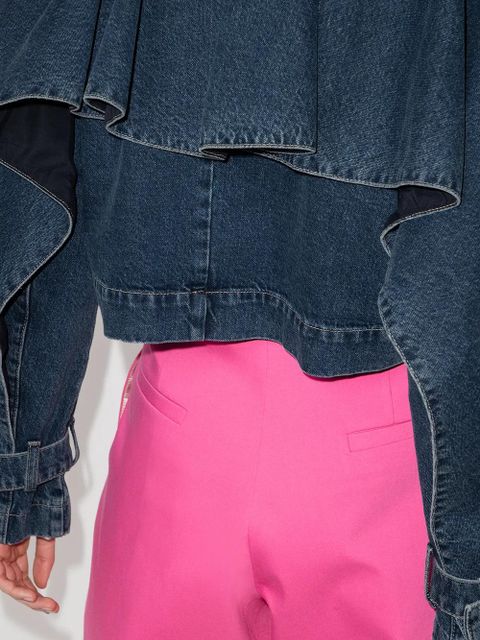 ROTATE BIRGER CHRISTENSEN ruffle-trim cropped denim jacket - Blue