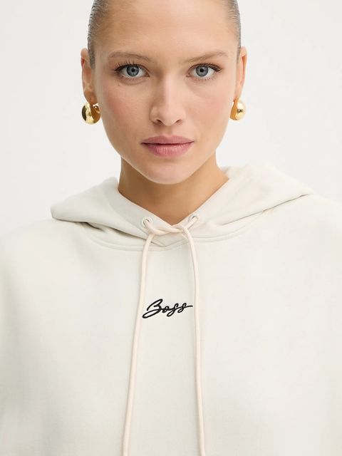 BOSS Orange bluza bawełniana damska kolor beżowy z kapturem gładka 50547572