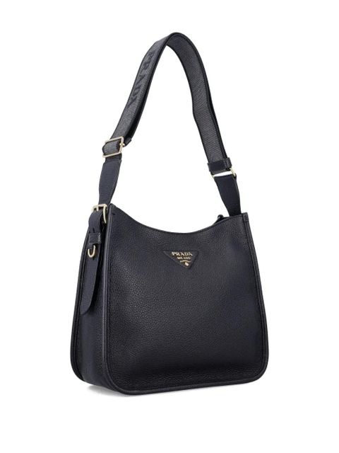Prada medium leather buckle shoulder bag - Black