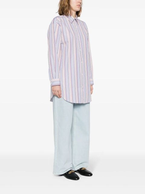 ETRO Pegaso-embroidered striped shirt - Blue