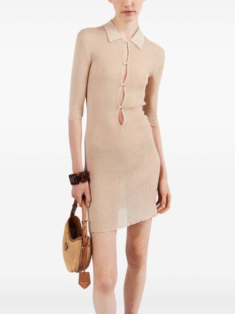 Prada ribbed-knit cotton mini dress - Neutrals - zdjęcie produktu nr 2
