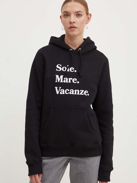 Drivemebikini bluza Sole Mare Vacanze damska kolor czarny z kapturem z nadrukiem