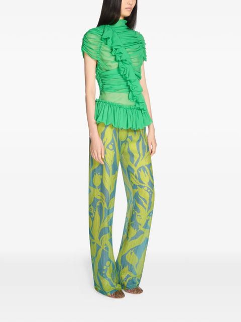 DRIES VAN NOTEN ruffled silk top - Green