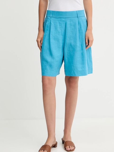 United Colors of Benetton szorty lniane kolor niebieski gładkie high waist 4AGHD901V - zdjęcie produktu nr 1