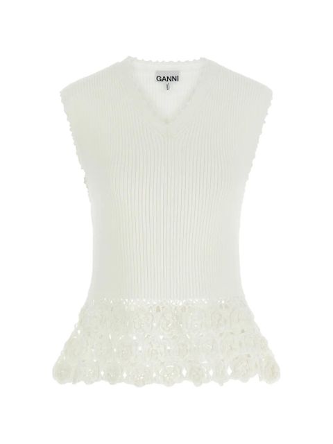 GANNI crochet ribbed V-neck tank top - Neutrals - zdjęcie produktu nr 1