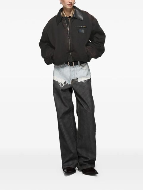 Acne Studios leather-collar logo-patch jacket - Brown