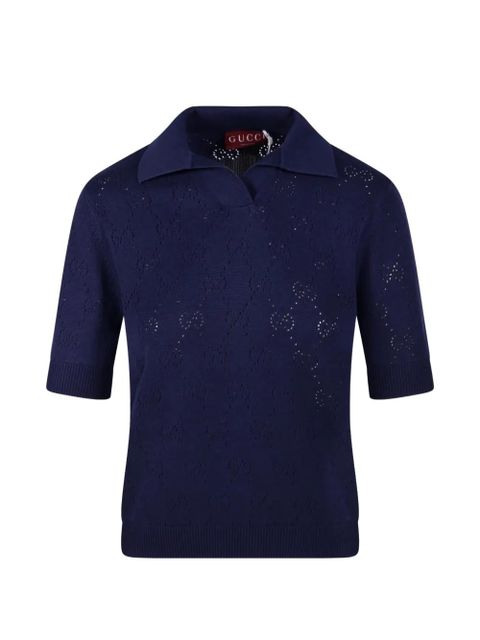 Gucci GG pointelle polo top - Blue - zdjęcie produktu nr 1