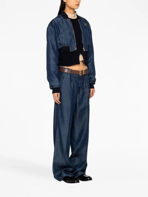 Miu Miu embroidered-logo denim blouson jacket - Blue