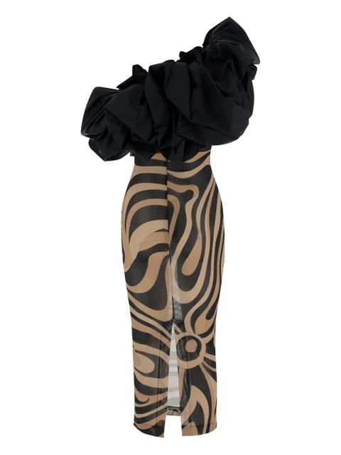 PUCCI marmo-print one-shoulder dress - Neutrals - zdjęcie produktu nr 2