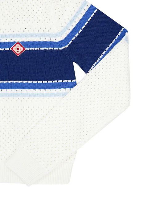 Casablanca striped pointelle-knit cardigan - White