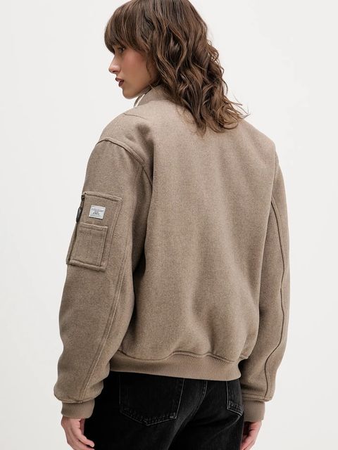 Guess Jeans kurtka bomber z dodatkiem wełny kolor beżowy przejściowa oversize W5BL14 W1482