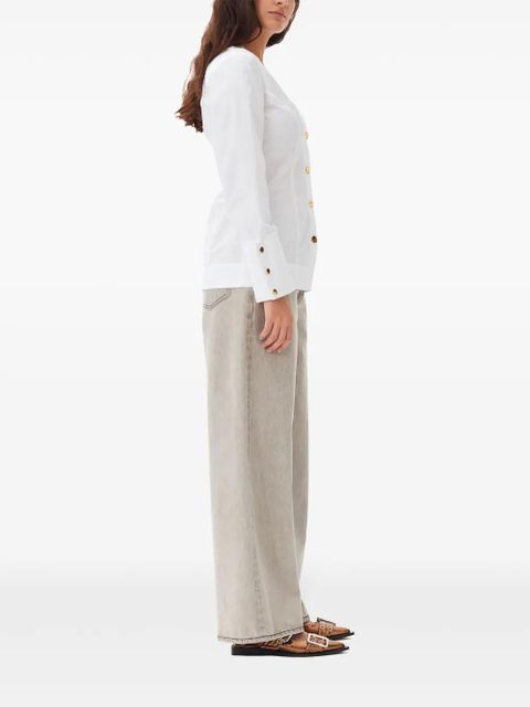 GANNI v-neck poplin shirt - White