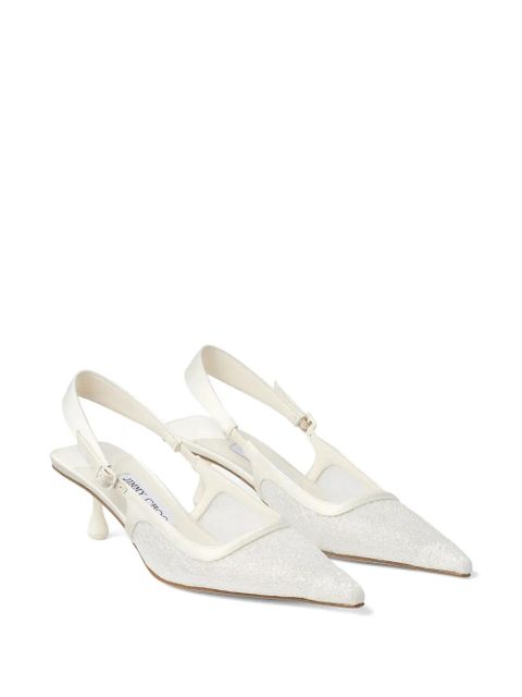 Jimmy Choo Amel 50 glitter-embellished slingback pumps - Neutrals - zdjęcie produktu nr 2
