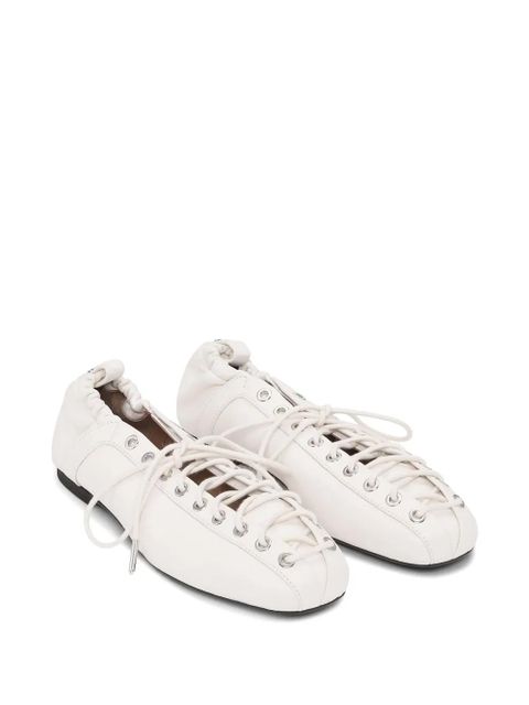 GANNI lace-up leather ballerina shoes - White