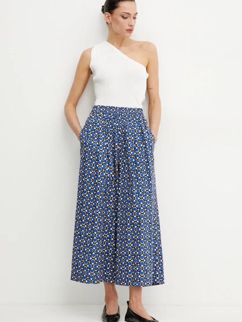 Weekend Max Mara spodnie bawełniane damskie kolor niebieski szerokie high waist 2515131102600