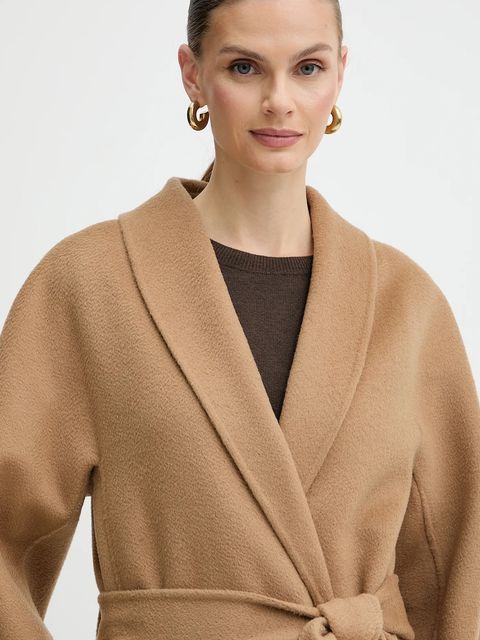 Luisa Spagnoli płaszcz wełniany kolor brązowy 542325