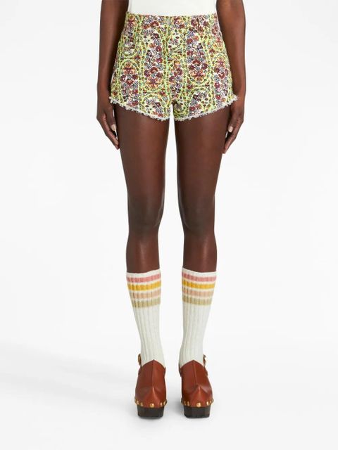 ETRO paisley-print denim shorts - Green