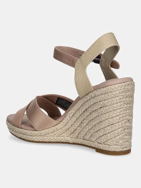 Tommy Hilfiger sandały SATIN HIGH WEDGE ESPADRILLE kolor beżowy FW0FW08602