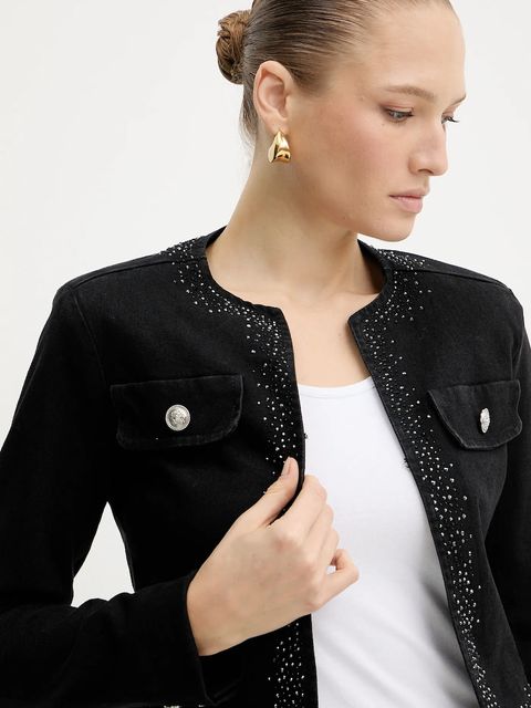 Liu Jo marynarka jeansowa kolor czarny jednorzędowa UF5124.DS025