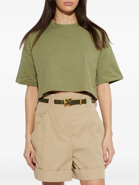 Balmain logo cropped T-shirt - Green